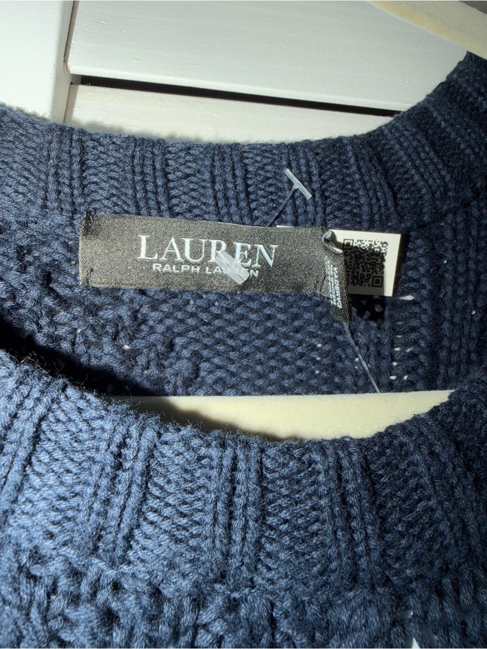 NWT Lauren Ralph Lauren Navy Cable Knit Crewneck Sweater Dress with Gold Buttons - Picture 2 of 7